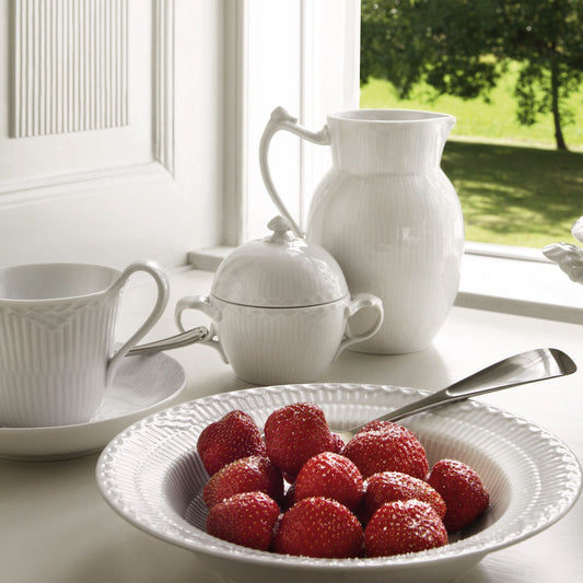 White Fluted Half Lace High Handle Cup and Saucer, 24 cl - US 5947