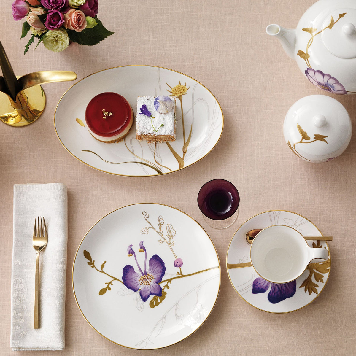 Flora High Handle Cup and Saucer, Pansy, 27 cl - US 0226